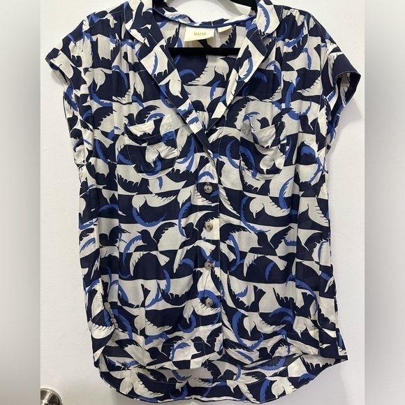 Anthropologie Maeve Bird Print Buttoned Down Shirt Top Sz S - Picture 1 of 9
